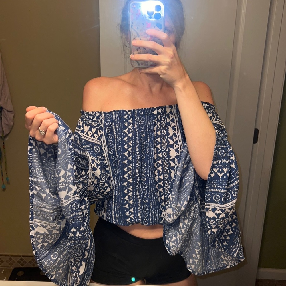 Cropped Bell Sleeve Blouse
